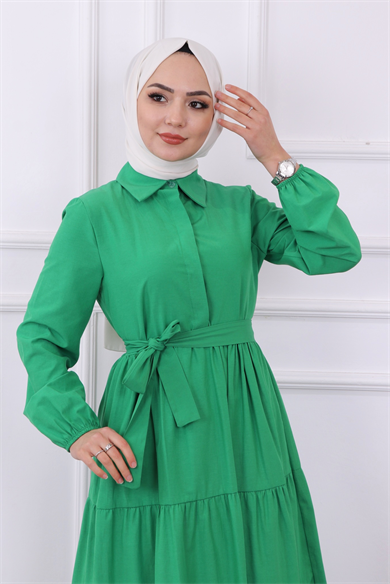 Önü Patlı Elbise Yeşil