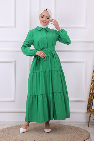 Önü Patlı Elbise Yeşil