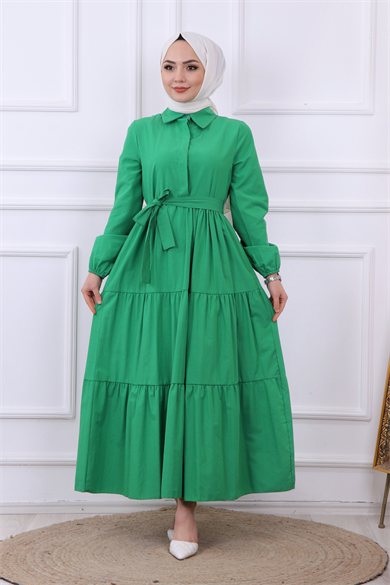Önü Patlı Elbise Yeşil