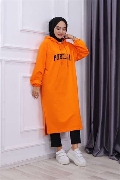 Önü Portland Yazılı Sweat Turuncu