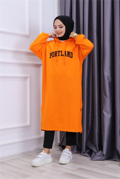 Önü Portland Yazılı Sweat Turuncu