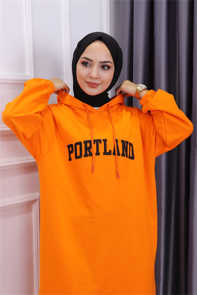 Önü Portland Yazılı Sweat Turuncu