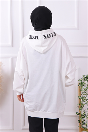 Önü Stop Yazılı Sweat Beyaz