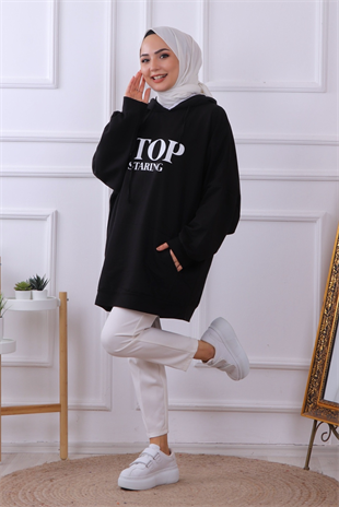 Önü Stop Yazılı Sweat Siyah