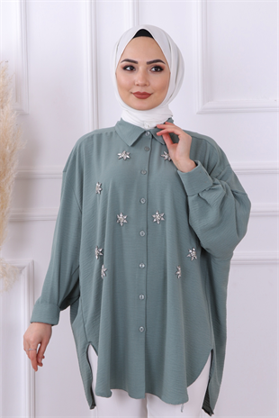 Önü Taş Detaylı Tunik Yeşil