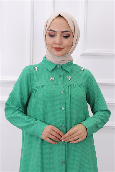 Önü Taş Detaylı Tunik Yeşil