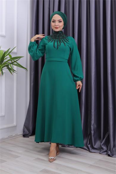 Önü Taşlı Abiye Yeşil