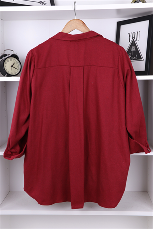 Önü Taşlı Oversize Tunik Bordo