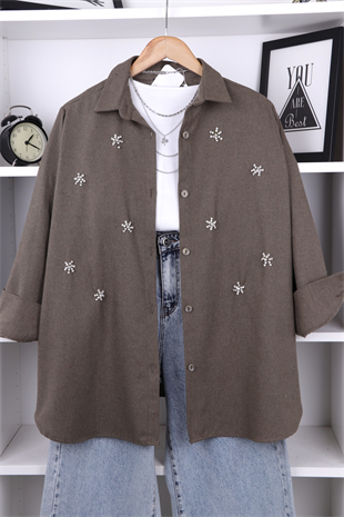 Önü Taşlı Oversize Tunik Yeşil