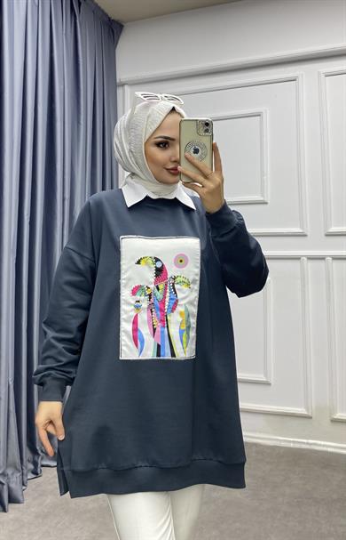 Önü Taşlı Sweat Antrasit