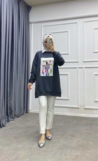 Önü Taşlı Sweat Antrasit
