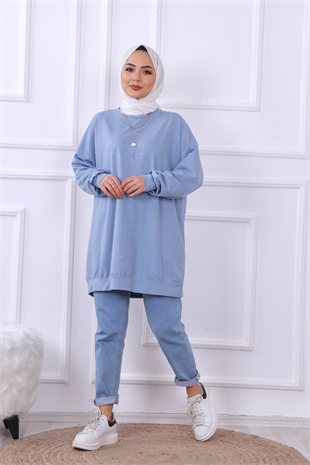 Önü Taşlı Sweat Mavi
