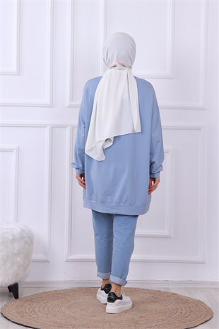 Önü Taşlı Sweat Mavi