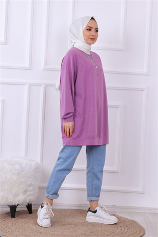 Önü Taşlı Sweat Mürdüm