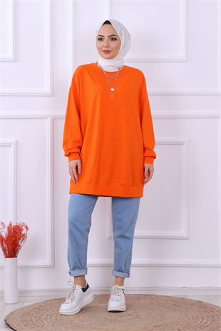 Önü Taşlı Sweat Turuncu