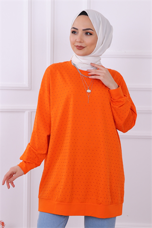 Önü Taşlı Sweat Turuncu
