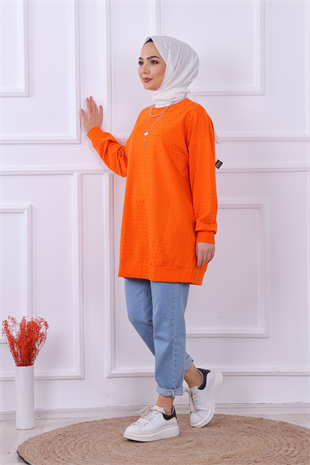 Önü Taşlı Sweat Turuncu