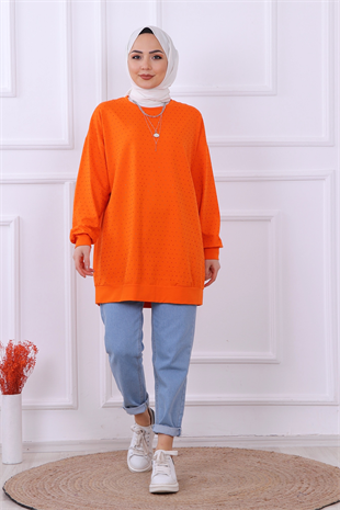 Önü Taşlı Sweat Turuncu