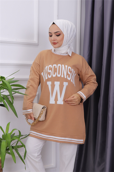 Önü Wısconsın Yazılı Sweat Camel