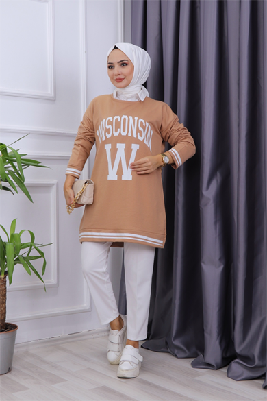 Önü Wısconsın Yazılı Sweat Camel