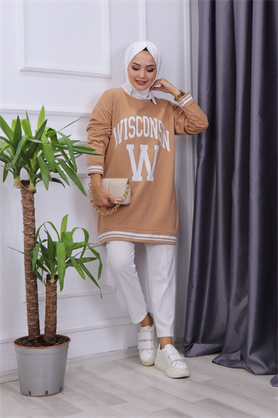 Önü Wısconsın Yazılı Sweat Camel