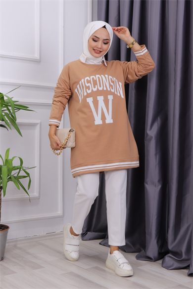 Önü Wısconsın Yazılı Sweat Camel
