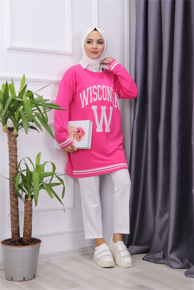 Önü Wısconsın Yazılı Sweat Pembe