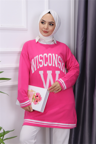 Önü Wısconsın Yazılı Sweat Pembe