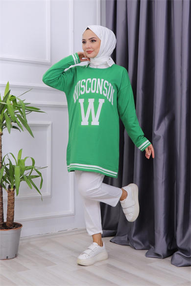 Önü Wısconsın Yazılı Sweat Yeşil