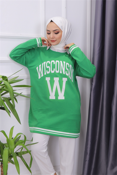 Önü Wısconsın Yazılı Sweat Yeşil