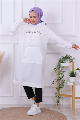 Önü Yazılı Sweat Beyaz