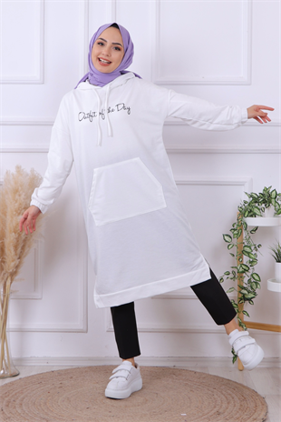 Önü Yazılı Sweat Beyaz