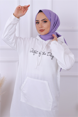 Önü Yazılı Sweat Beyaz