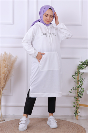 Önü Yazılı Sweat Beyaz