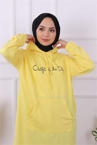 Önü Yazılı Sweat Sarı