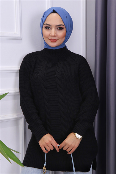 Önü Yürütme Detaylı Tunik Siyah