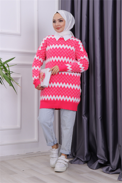 Önü Zikzak Yumoş Tunik Fuşya