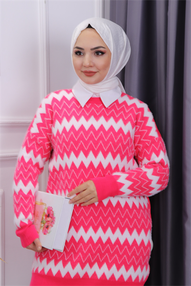 Önü Zikzak Yumoş Tunik Fuşya