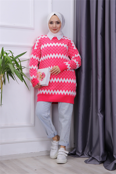 Önü Zikzak Yumoş Tunik Fuşya