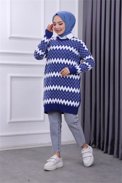 Önü Zikzak Yumoş Tunik Lacivert