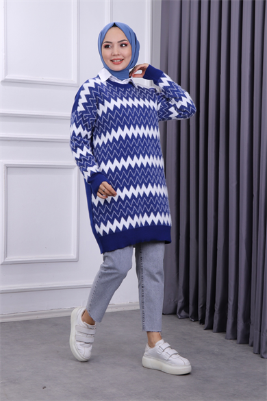 Önü Zikzak Yumoş Tunik Lacivert