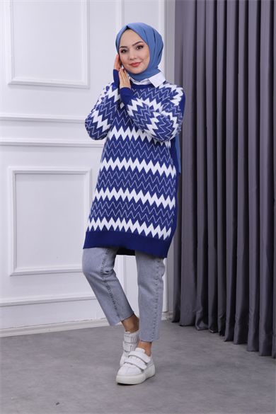 Önü Zikzak Yumoş Tunik Lacivert