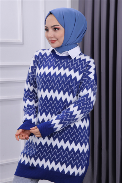 Önü Zikzak Yumoş Tunik Lacivert