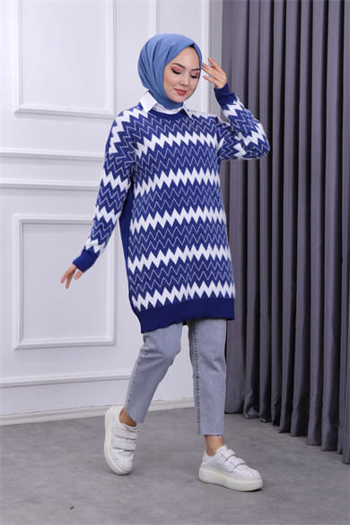 Önü Zikzak Yumoş Tunik Lacivert