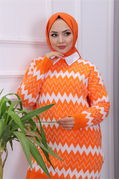 Önü Zikzak Yumoş Tunik Turuncu