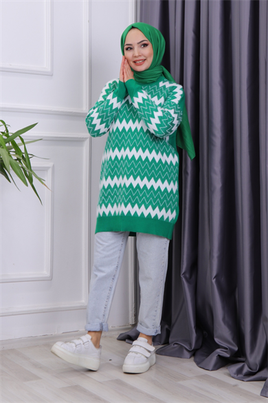 Önü Zikzak Yumoş Tunik Yeşil