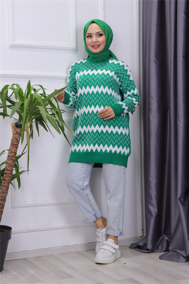 Önü Zikzak Yumoş Tunik Yeşil