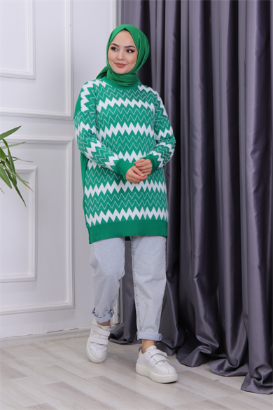 Önü Zikzak Yumoş Tunik Yeşil