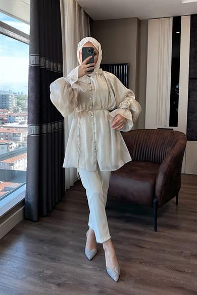 Organze Gül Detaylı Tunik 