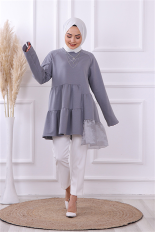 Organze Tül Detaylı Sweat